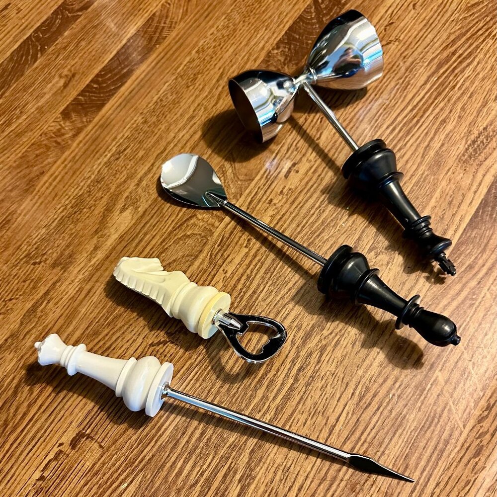 [VINTAGE] Mid-Century Modern/MCM Chessman Chrome Bar Tools Set